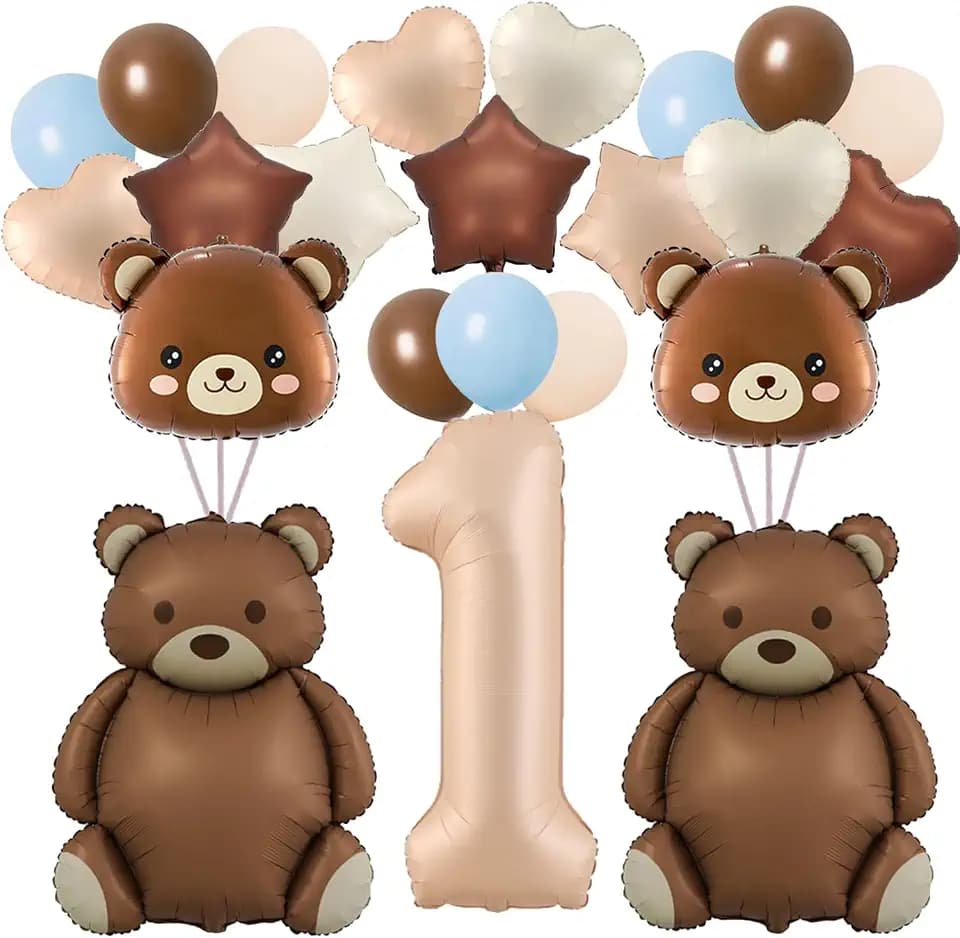 32 Pcs Bear Balloons, Brown 12-40 inch Large Bear & Number 1 Balloons, Foil & Latex, Baby Shower Decorations, We Can Bearly Waits Theme