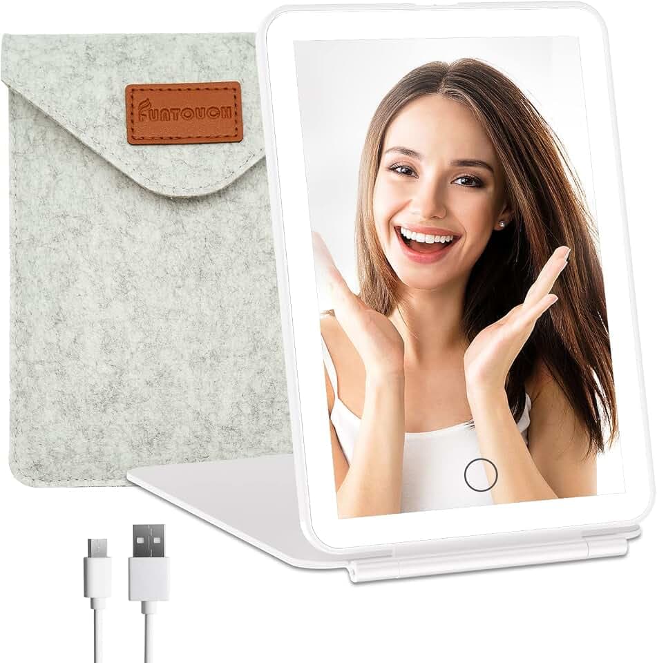 FUNTOUCH Wiederaufladbarer Schminkspiegel mit Beleuchtung Tasche