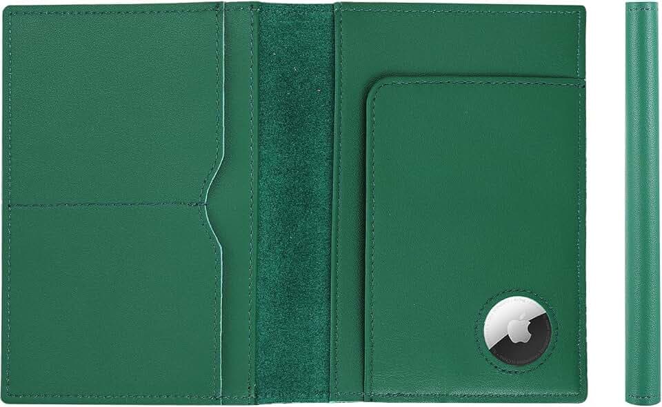 STAR VISTA Albatross Leather Travel Passport Holder, Minimalist Design, Calfskin Leather Case for Women and Men - Slim Passport Wallet, Bifold, RFID Blocking, with AirTag Holder, Green