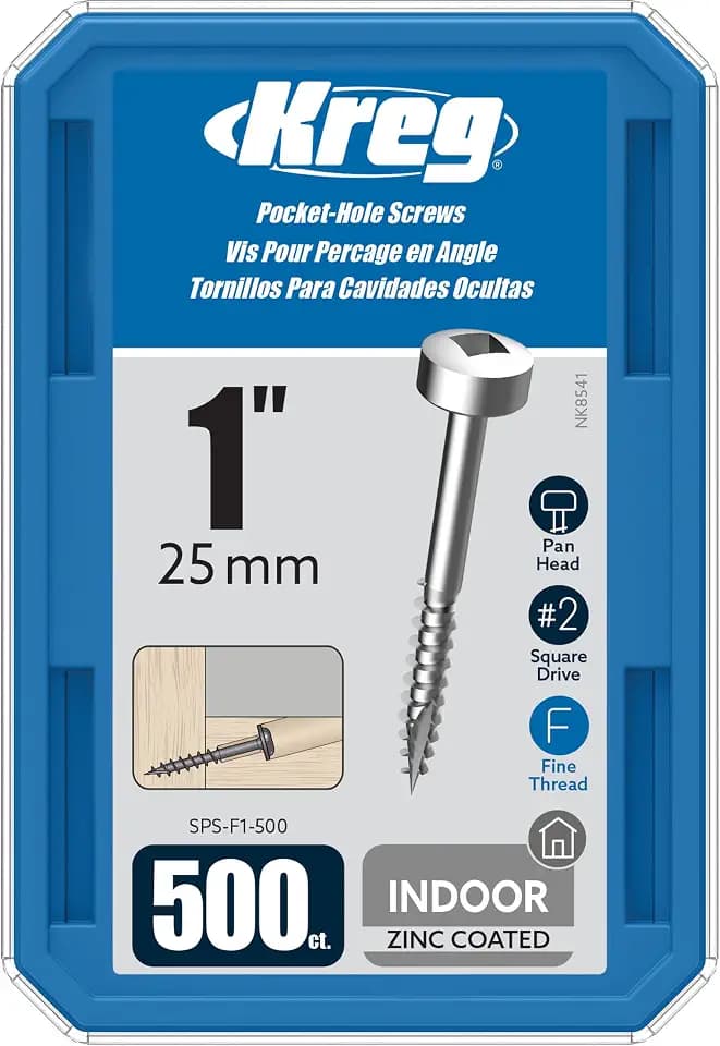 Kreg Zinc Pocket-Hole Screws, Pocket Hole Screws, 500 Count, 1-Inch