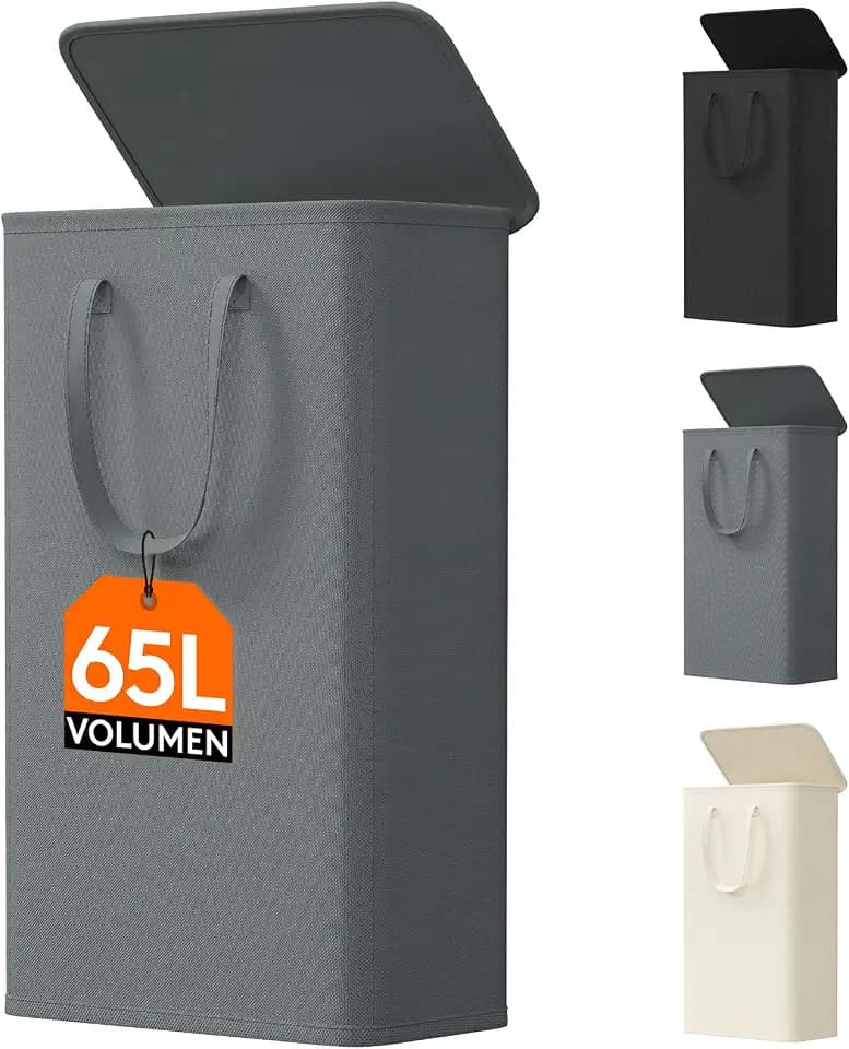 Lifewit 65L schmaler faltbarer Wäschekorb mit Deckel, Grau