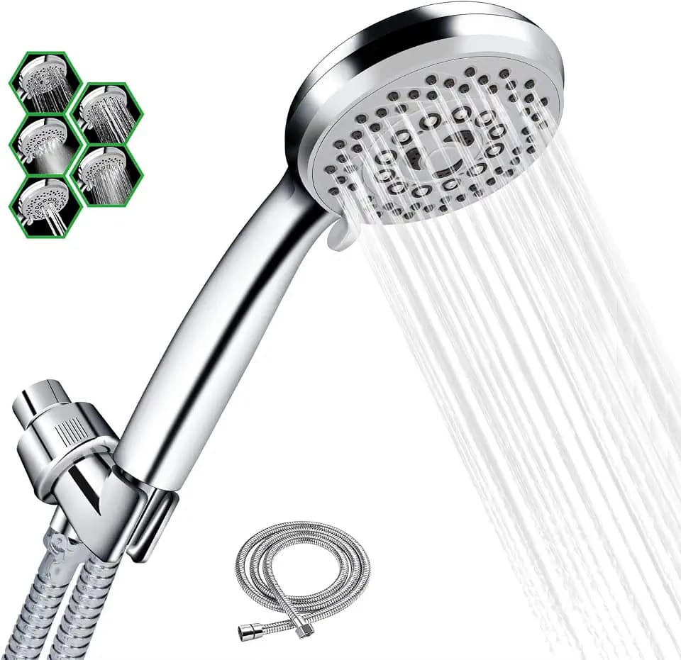 Duschkopf mit Schlauch Regendusch Hochdruck: Wassersparender Handbrause mit 2M Schlauch - Brausekopf Hochdruck Spray Massage Chrom Universal Gross Sparduschkopf 5 Strahlarten für Badewanne Wäsche