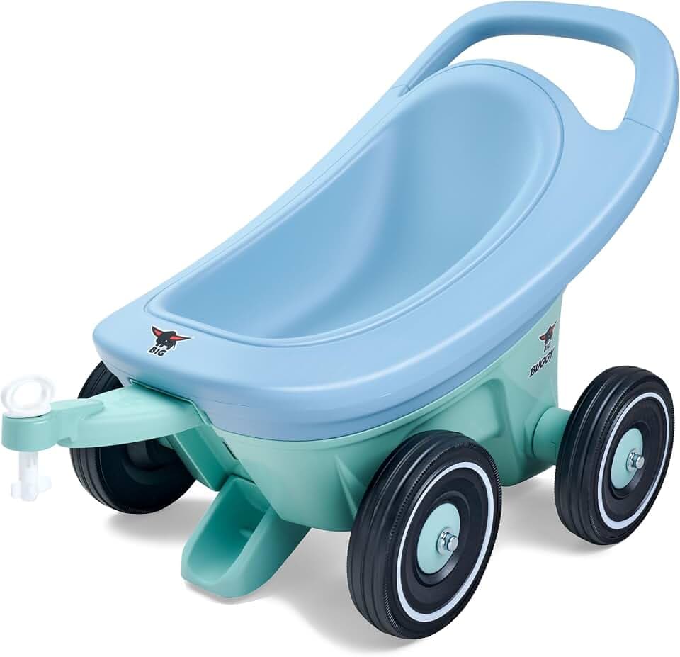 BIG Buggy 3-in-1 Lauflernwagen mit verstellbarer Bremsfunktion, Anhänger, inklusive 4 Flüsterräder, blau-türkiser BIG Buggy, für Kinder ab 1 Jahr