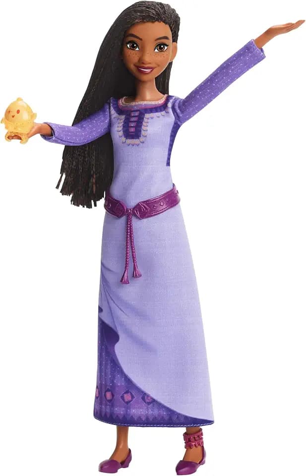 Mattel Disney Wish singende Asha von Rosas Modepuppe und Sternenfigur, beweglich mit abnehmbarer Kleidung, singt Liedausschnitt aus dem Film auf Deutsch HVX68