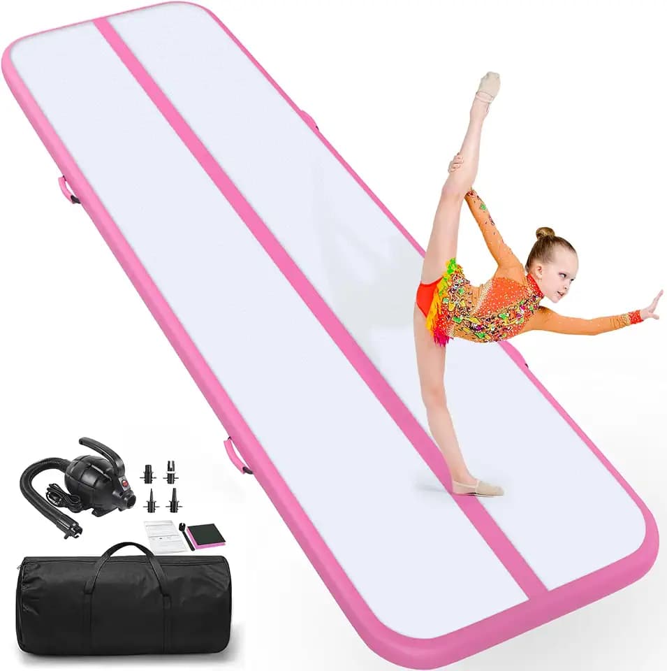 Air Gymnastics Tumbling Mat, 6.6ft/10ft/13ft/16ft/20ft Inflatable Track Mat for Home/Outdoor Training, 4/8 inch Thick Gym Mat with Electric Pump for Kids & Adults