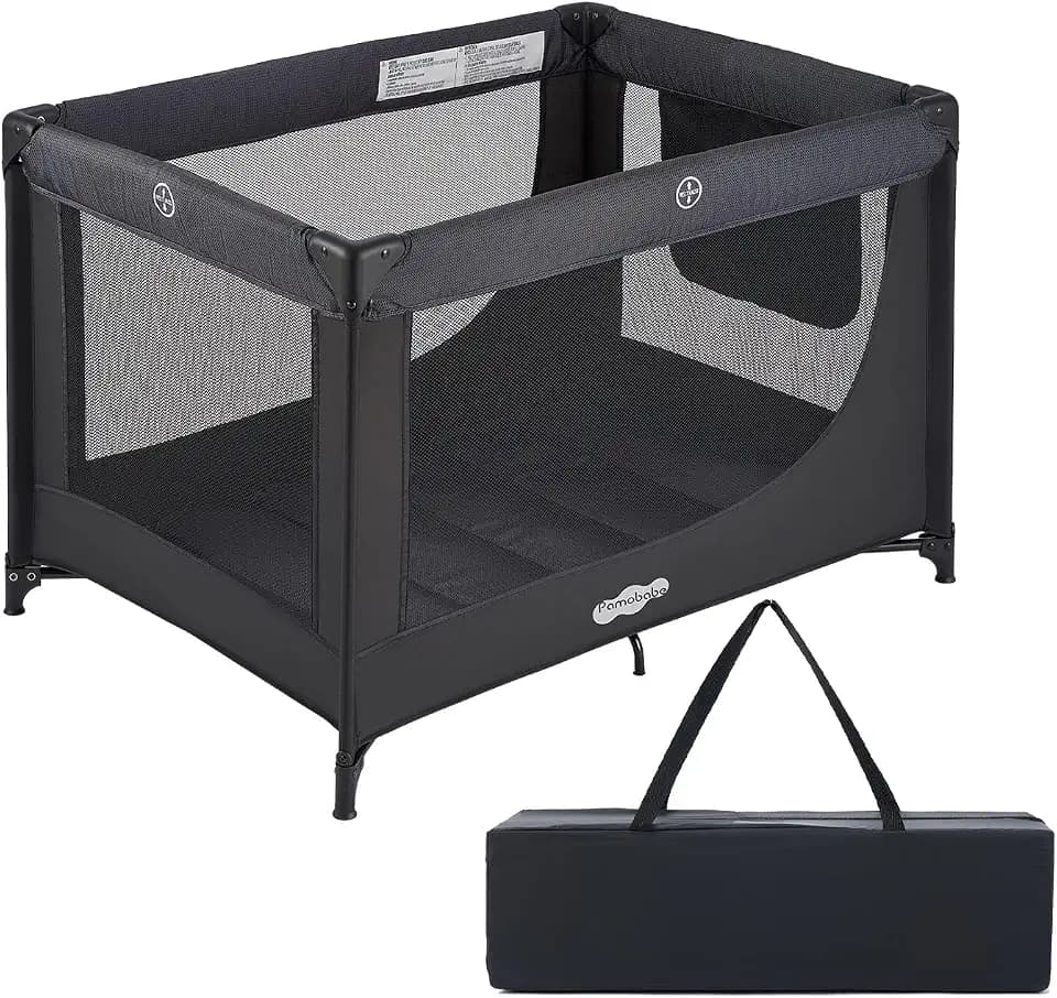 Pamo Babe Pack and Play Portable Baby Crib Foldable Playard Leightweight Travel Playpen for Tooddlers and Infant Black