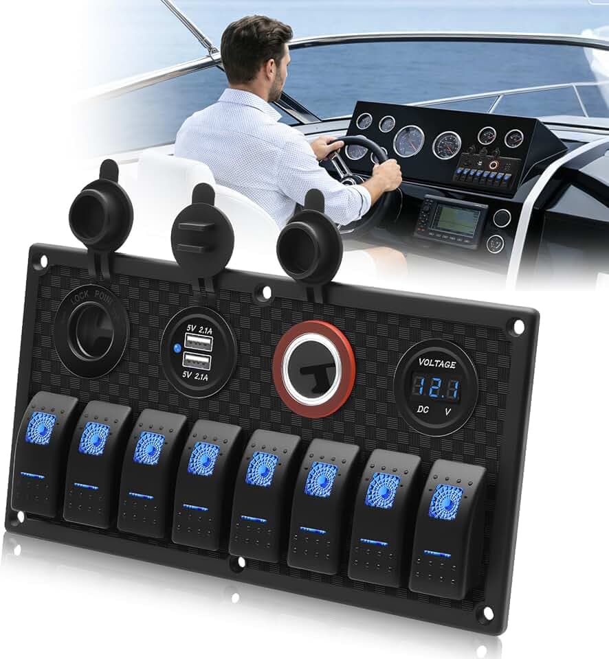 Geloo 8 Gang Marine Rocker Switch Panel, Boat Switch Panel IP66 Waterproof