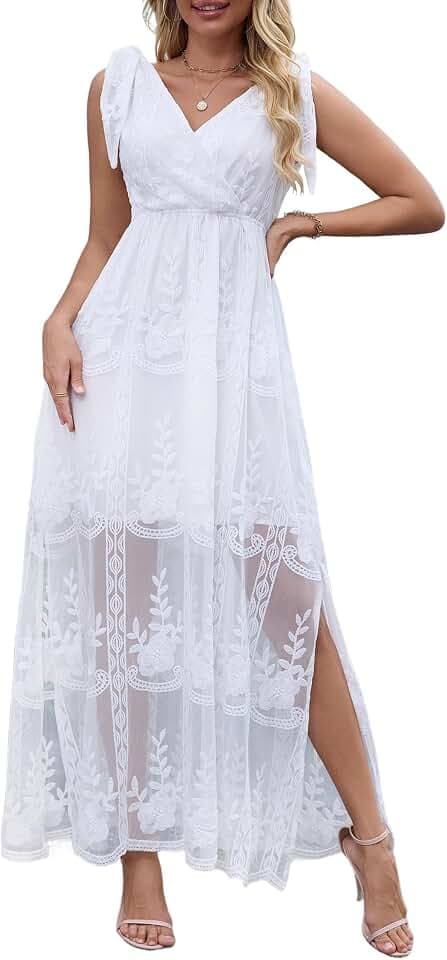 MERMAID'S CLOSET Schulterfreies Maxikleid für Damen, Blumenspitze, Boho, fließend, für Hochzeit, Gast, formelle Party, lange Kleider für Frühling
