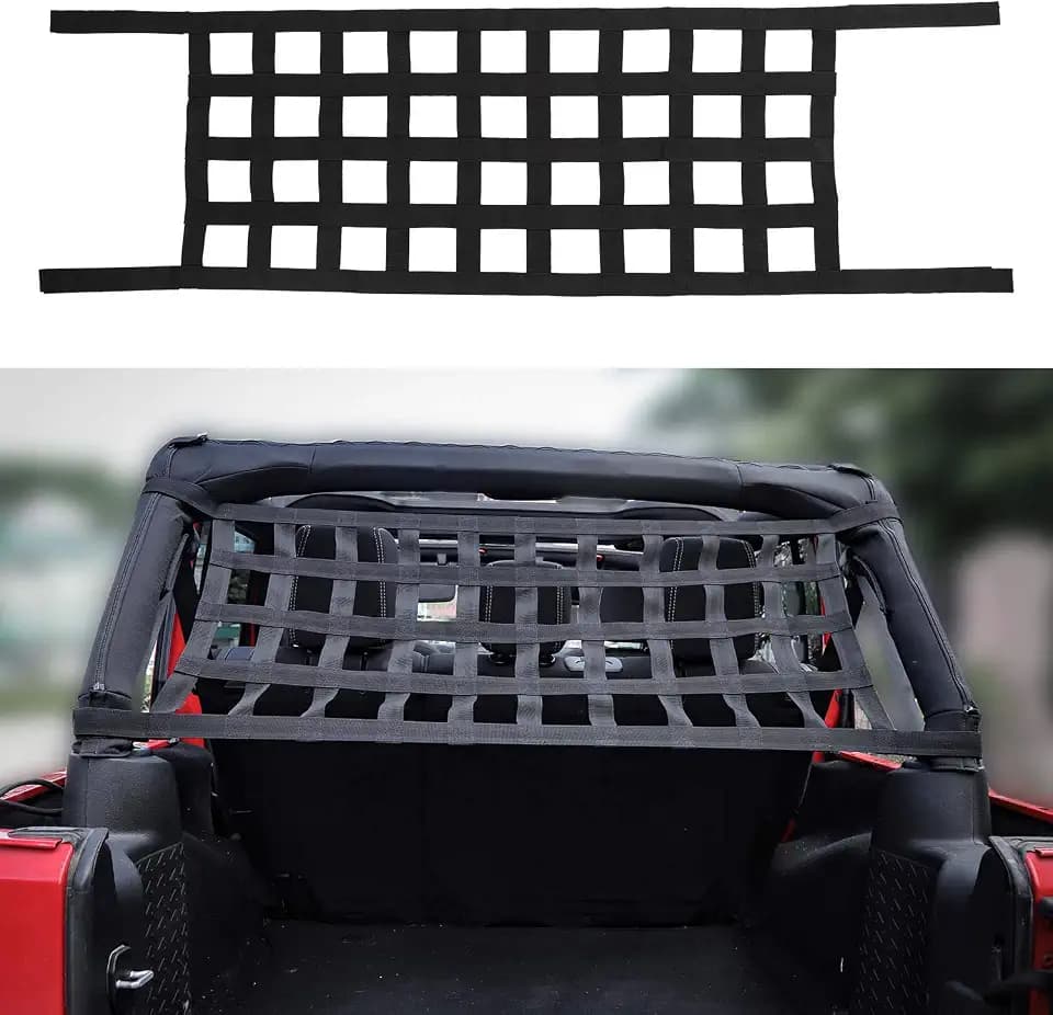 JeCar Mesh Roof Cargo Net Roof Hammock Exterior Accessories Compatible with Jeep Wrangler 1987-2023 YJ TJ LJ JK JKU JL JLU JT, Black
