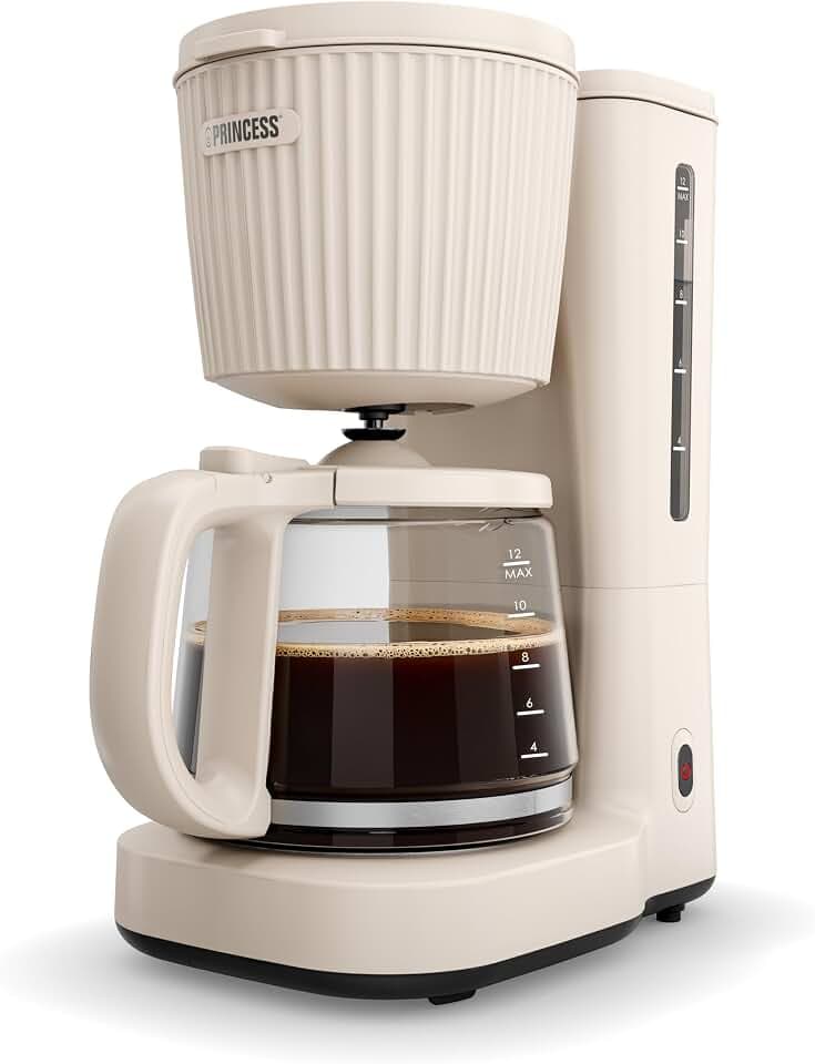 Princess Coffee Maker Wave Kaffeemaschine, 1000 W, 1,5 L Glaskanne, 12-15 Tassen, Tropfstopp, Warmhaltefunktion, Transparenter Wassertank, Schwarz und Edelstahl, 01.246048.01.001