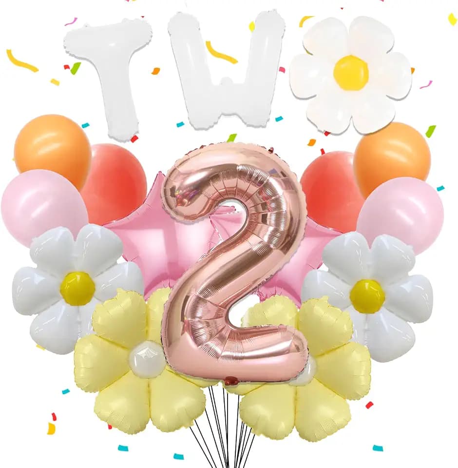 Two Groovy Party Decorations - 16PCS Groovy 2nd Birthday Balloons Daisy Balloon Decorations Star Daisy Balloon Set Boho Pink Orange Two Groovy Balloons Birthday Decorations Supplies Girls