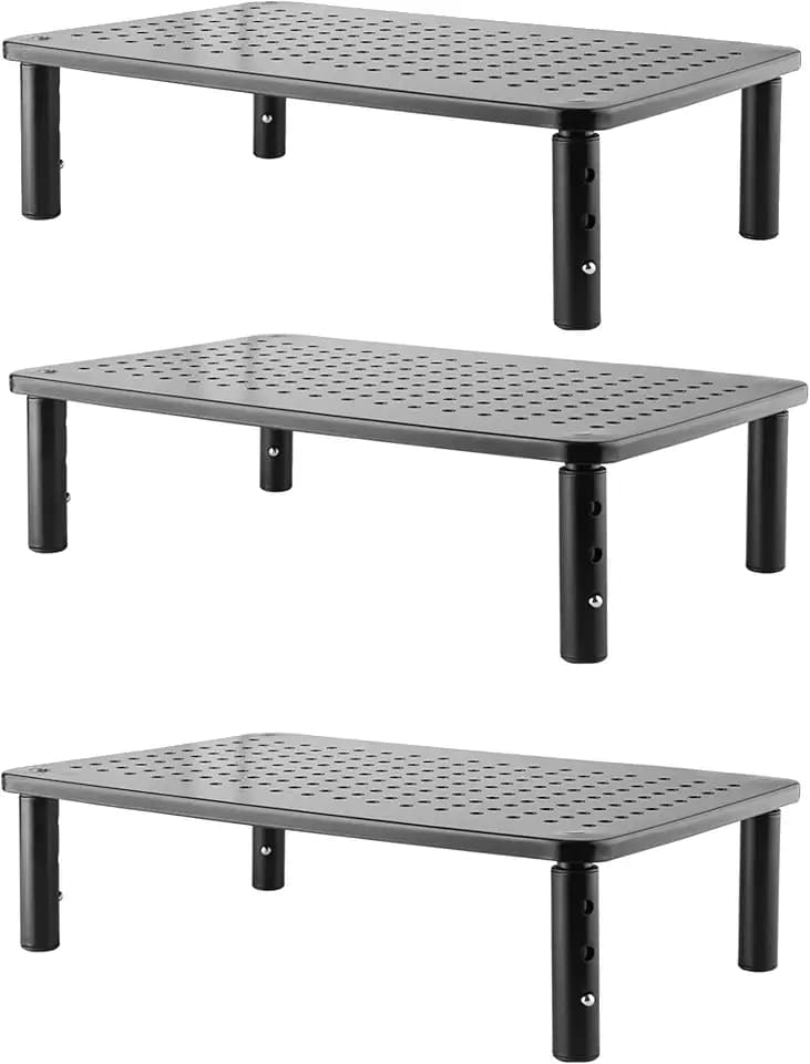 3-Pack Premium PC Monitor & Laptop Stand with Sturdy, Stable Black Metal Construction. Fashionable Riser is Height Adjustable with Non-Skid Rubber. Perfect for Computer Monitor, iMac or printer Shelf