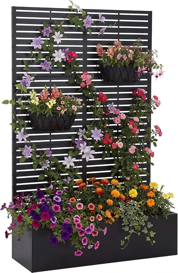 Metal Planter Box with Trellis, 71" H x 44" W x 16" D, Louvered