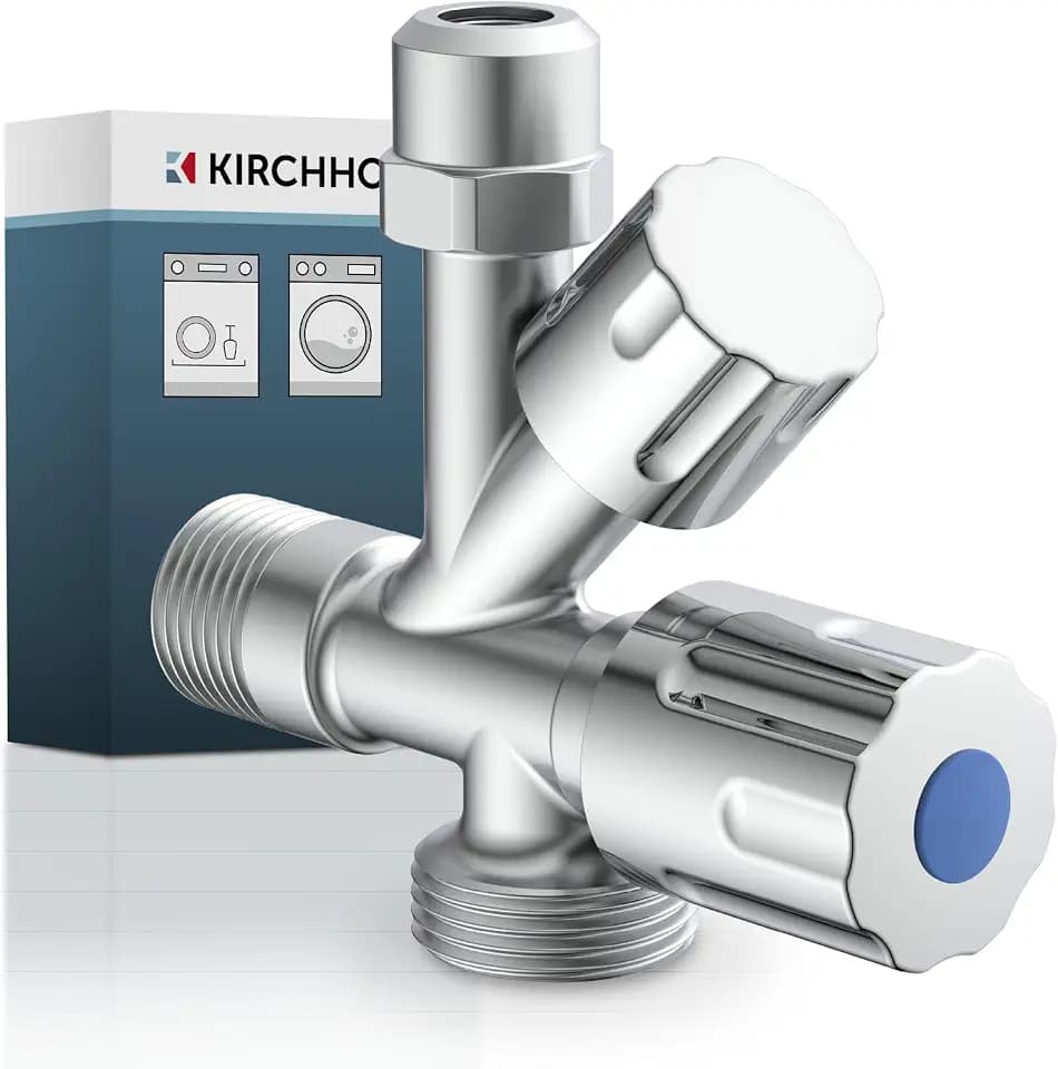 Kirchhoff Geräte Universal Eckventil mit Spülmaschinenanschluss, ½ Eckregulierventil für Kaltwasserleitung, Absperrhahn Waschbecken Bad, Kaltwasser Armatur 98480090, Chrom
