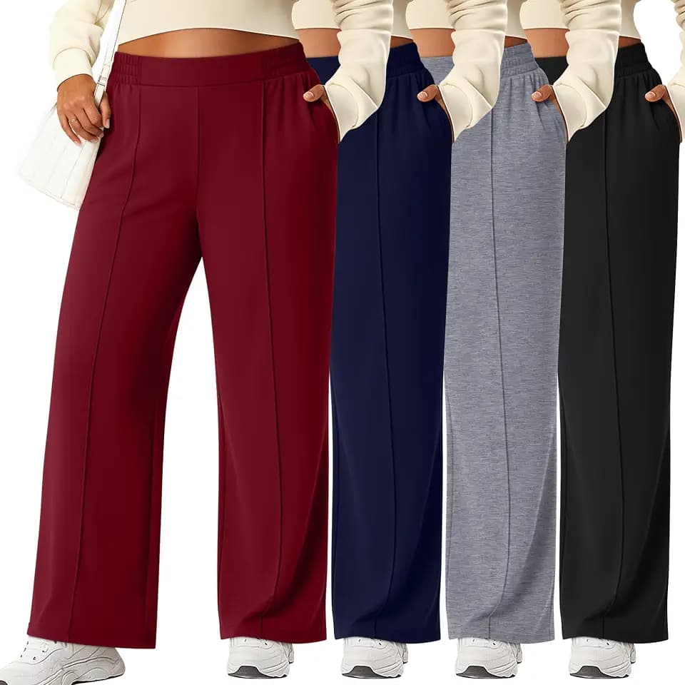 Neer 4 Pack Women's Plus Size Lounge Pants Wide Leg Trousers