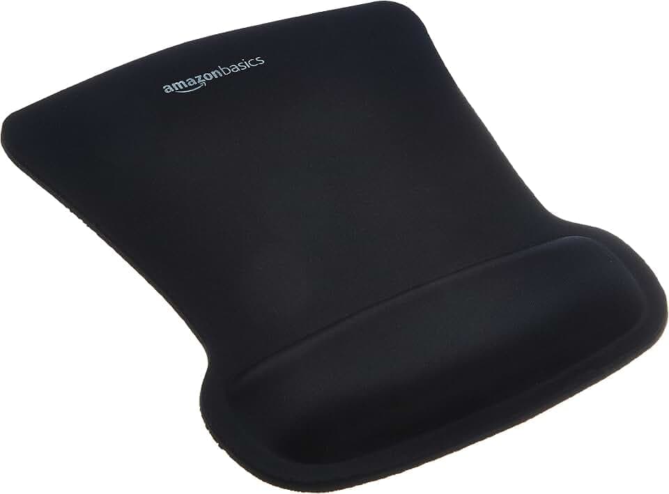 Amazon Basics Ergonomic Mouse Pad with Wrist Support for Pain Relief, Gel-Filled Cushion, Non-Slip Rubber Grip Base, 10.1 x 8.1 Inches, Black