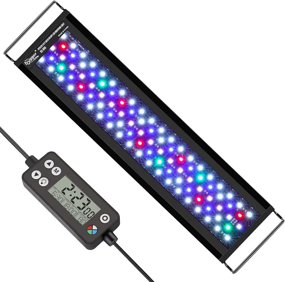 hygger Aquarium Beleuchtung, Aquarium LED Beleuchtung,Vollspektrum Aquarium Licht mit Monitor, 26W 24/7 Beleuchtungs Zyklus, 7 Farben, Einstellbarer Timer,3 Modus für 76-91cm Süßwasser Aquarien