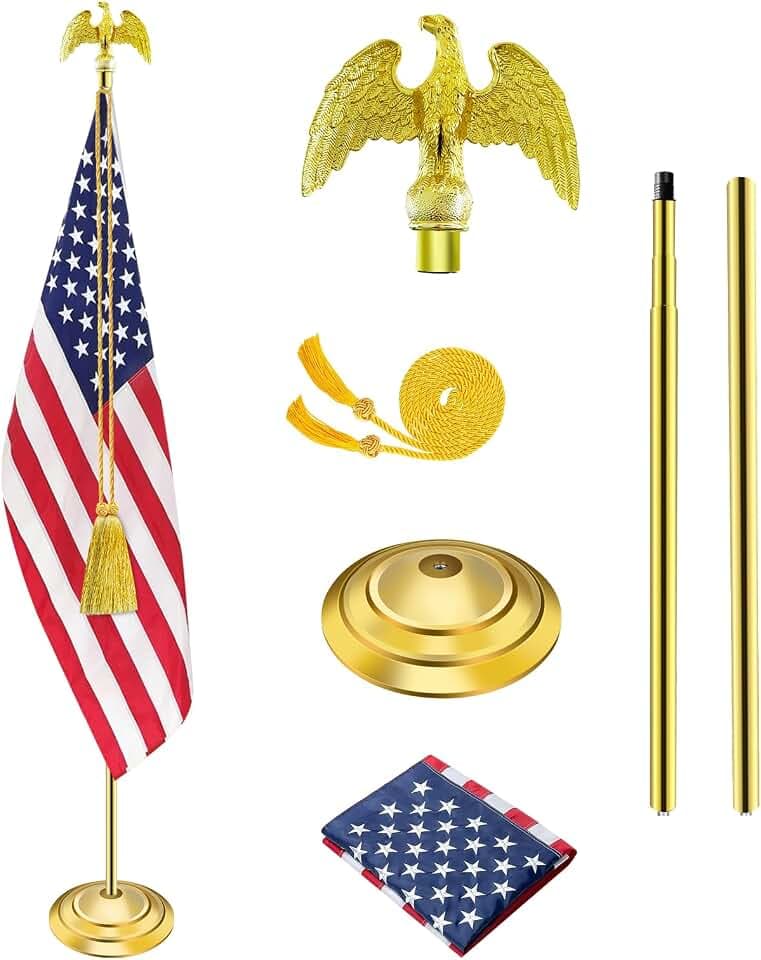 SENZHIYI Indoor Stainless Steel Flag Pole Kit with Golden Eagle Topper,1p