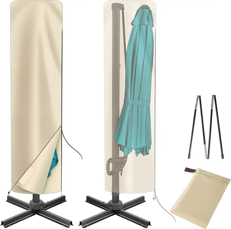 Cantilever Umbrella Covers - Outdoor Offset Umbrella Cover for 7ft to 12ft Square Parasol Banana Umbrellas, UV Protection Waterproof Oxford Fabric Folding Rod, Beige