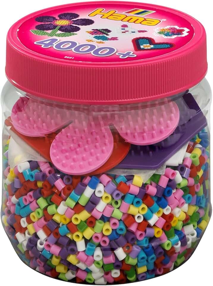Hama Perlen 2051 Bügelperlen Dose mit ca. 4.000 bunten Midi Bastelperlen mit Durchmesser 5 mm im Farben Mix und 3 Stiftplatten, kreativer Bastelspaß für Groß und Klein