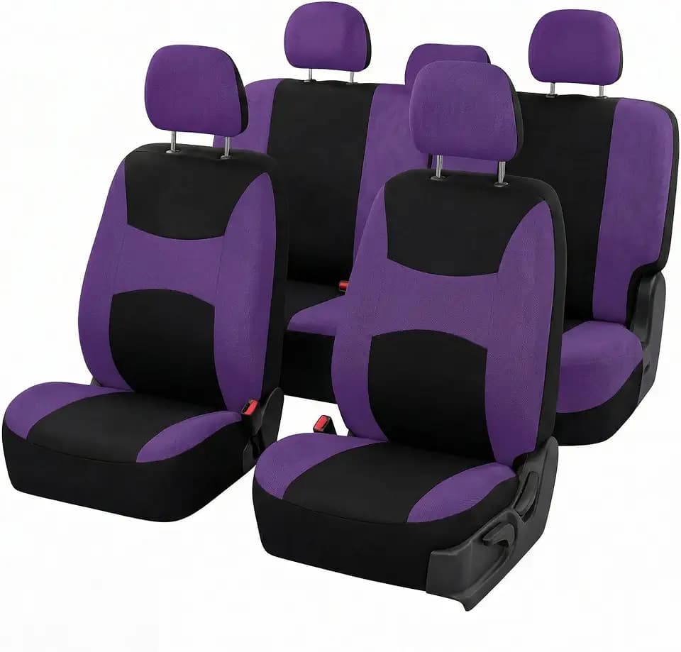 FH Group Universal Car Seat Covers Full Set for SUV Truck Sedan Vans | Waterproof All-Purpose Cloth Seat Cover Set Airbag Compatible Washable Split Bench Protector Interior Upgrade - Purple