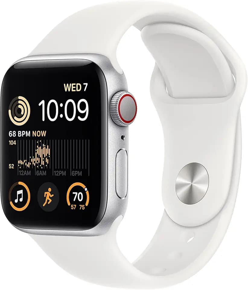 Apple Watch SE (2nd Gen) [GPS + Cellular 40mm] Smart Watch w/Silver Aluminum Case & White Sport Band - S/M. Fitness & Sleep Tracker, Crash Detection, Heart Rate Monitor, Water Resistant