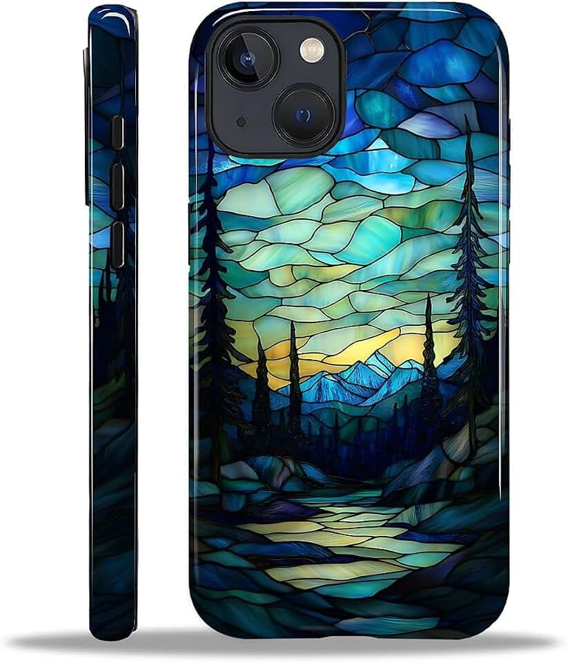 Case for iPhone 13 14, Dual Layer Phone Cover, Stained Glass Aurora
