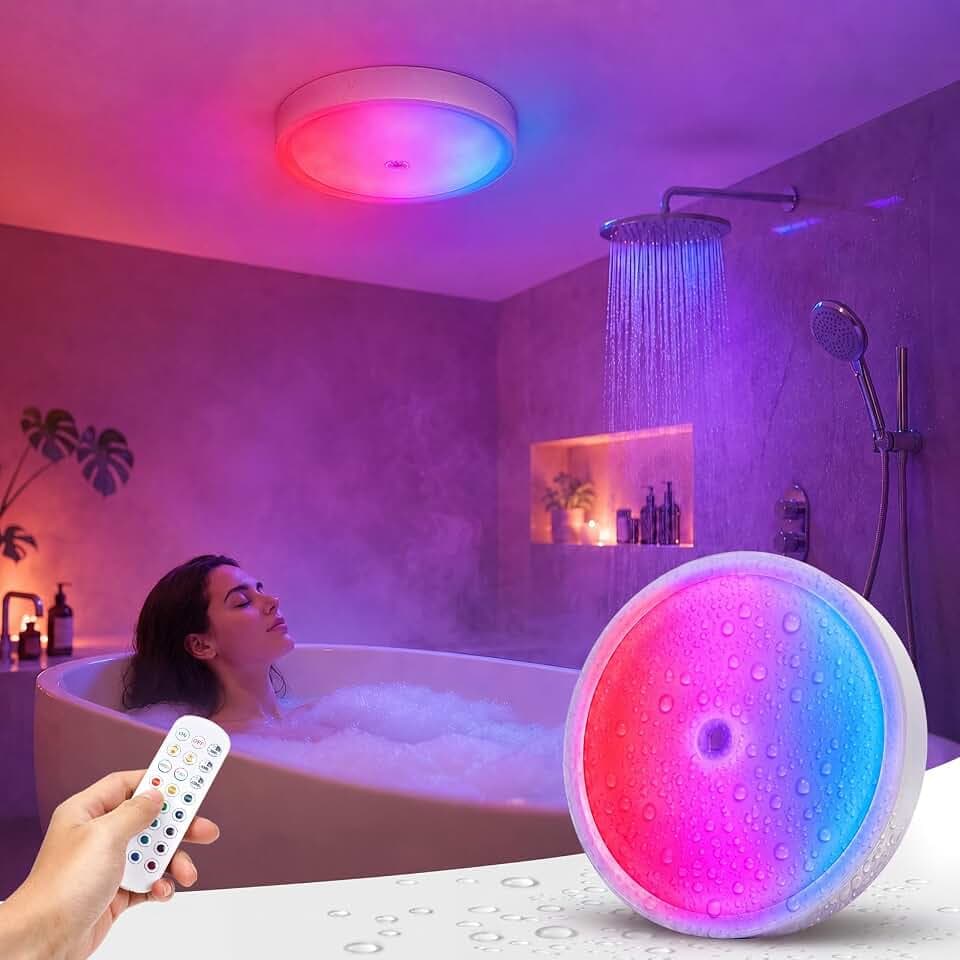 Shower Lights for Inside Shower,6″ Waterproof Rechargeable Shower Light