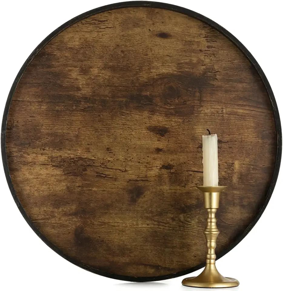 Hanobe Tablett Rund Serviertablett Groß Holz 45cm: Vintage Holztablett Deko