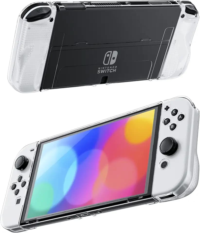 RHOTALL Clear Protective Case Compatible with Nintendo Switch OLED, Dockable Hard Shell for Switch OLED Console, Soft Cover with Comfortable Grip Design for joycon Controller