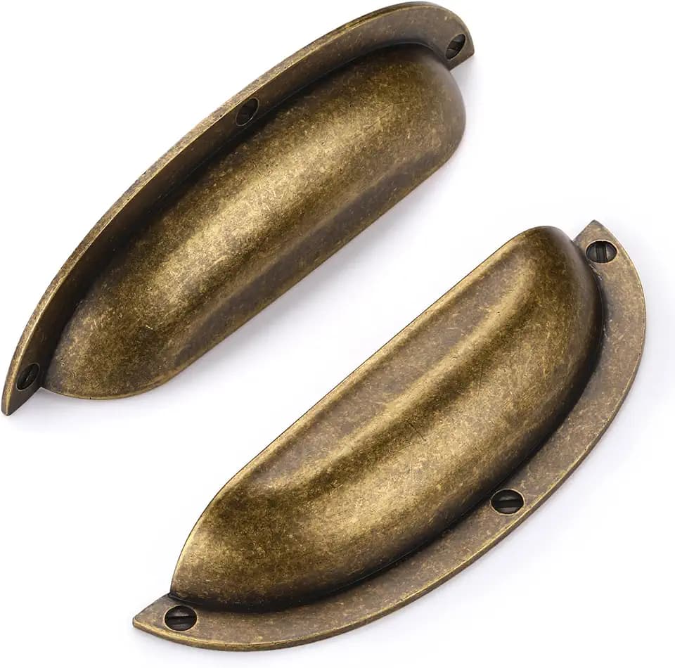 SYZOW 6 Stück Schrankgriffe Antik Messing Lochabstand 96mm Griffe für Küchenschränke Zinklegierung Möbelgriffe Vintage Muschelgriff
