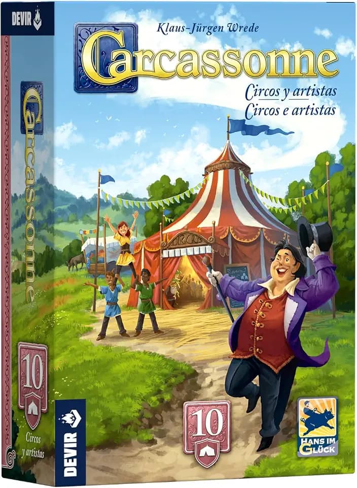 Devir Carcassonne Erweiterung Zirkus und Künstler – Strategisches Brettspiel mit Anhängern, Pyramiden und Meister der Zeremonien für Familien und Fans des Klassikers (BGCARCAPS)