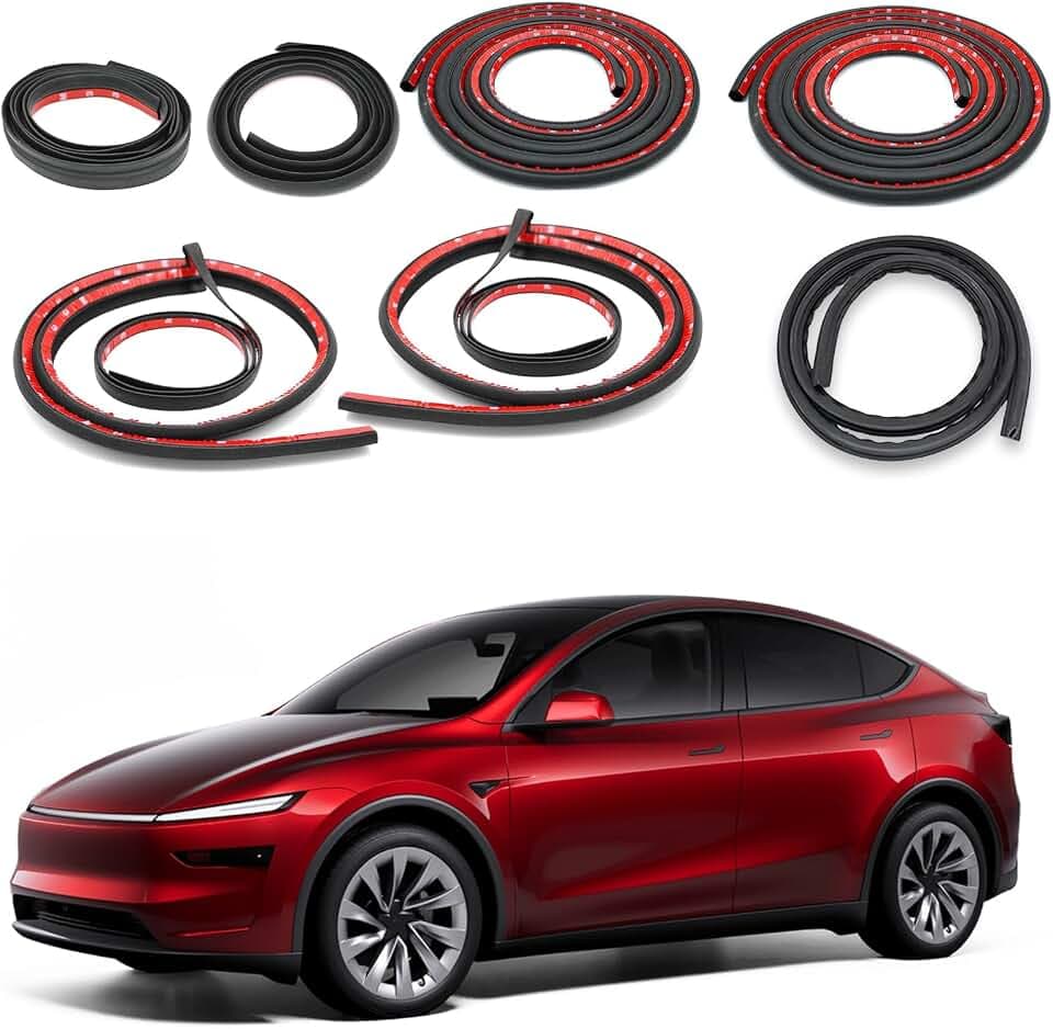 Soundproof Sealling Strips Compatible with Tesla Model Y 2020-2024 2025 2026 Juniper Accessories Door Seal Kit Soundproof Rubber Weather Draft Strip Wind Noise Reduction Sound Proofing Kits (9 Pack)