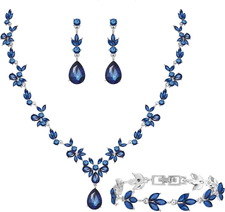 Paxuan Bridal Wedding Elegant Floral Jewelry Set for Women/Brides/Bridesmaids Crystal Jewelry Set for Wedding Prom Party Bridal Crystal Necklace Earrings Bracelet Set