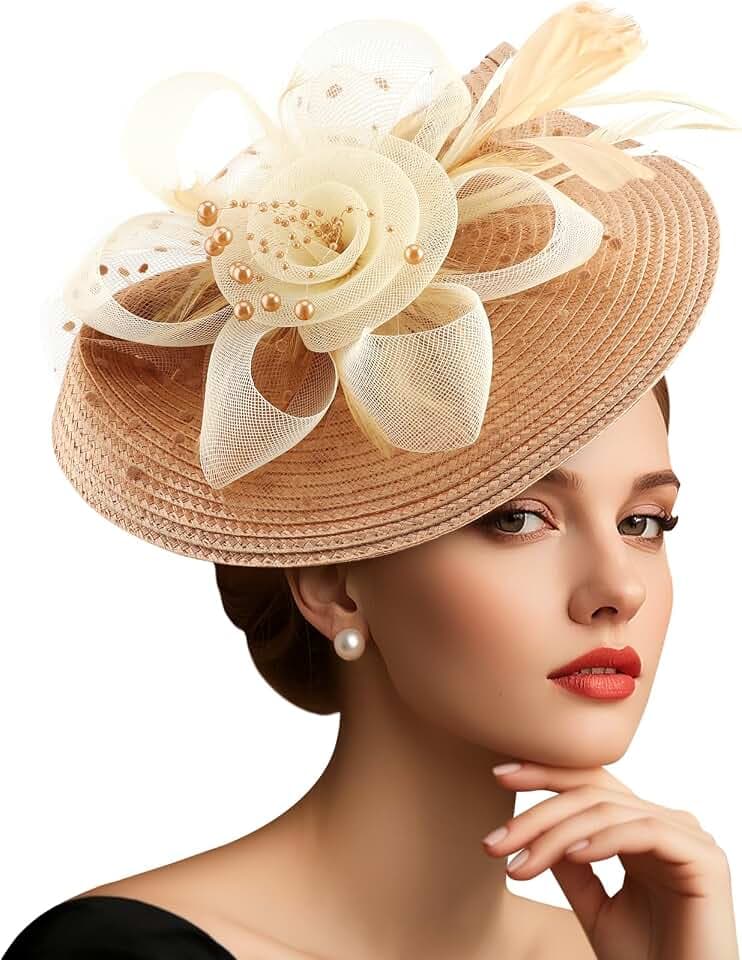 AQOKKA Fascinators Hat for Women Flower Mesh Headband and Clip