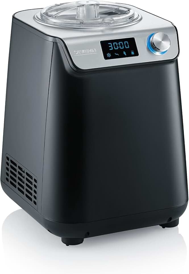 SEVERIN Kompakt Eismaschine und Joghurtbereiter, 2-in-1, mit Kompressor, Slim-Design, Silber [EZ 7407]