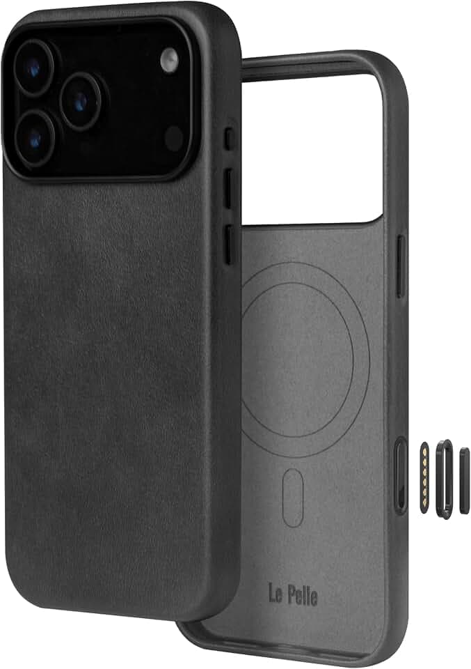 Le Pelle - Handcrafted Premium Italian Leather Case for iPhone 17 Pro Max - [Built-in Camera Control] - Compatible with Magsafe - Two-Tone Effect with Unique Patina Over Time - Graphite Black 2026