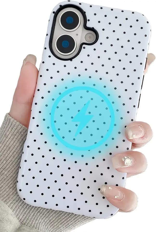 for iPhone 16 Case for Magsafe Polka Dots Phone Case White