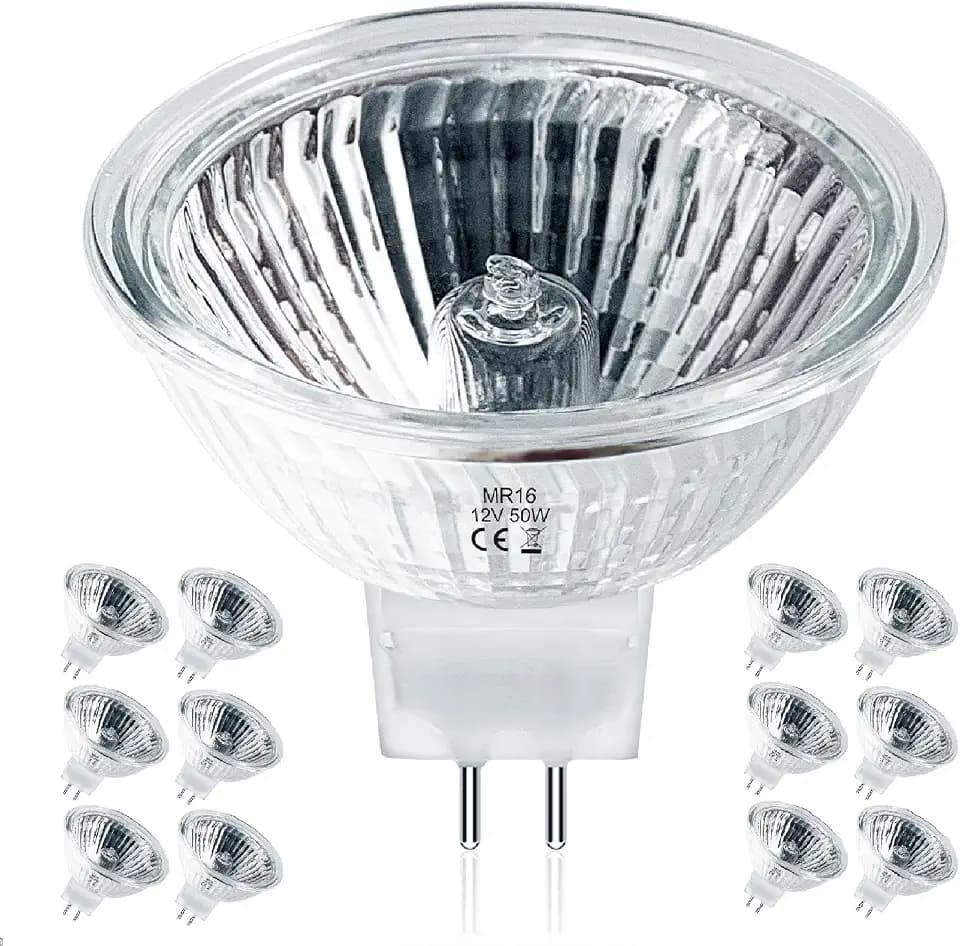 MR16 Halogen Bulbs 50w 12V GU5.3, MR16 Halogen Light Bulbs 2 Pin, 12 Pack Dimmable Indoor Flood 50w Mr16 Small Light Bulb for Landscape/Track Light Bulbs 2700K Warm White