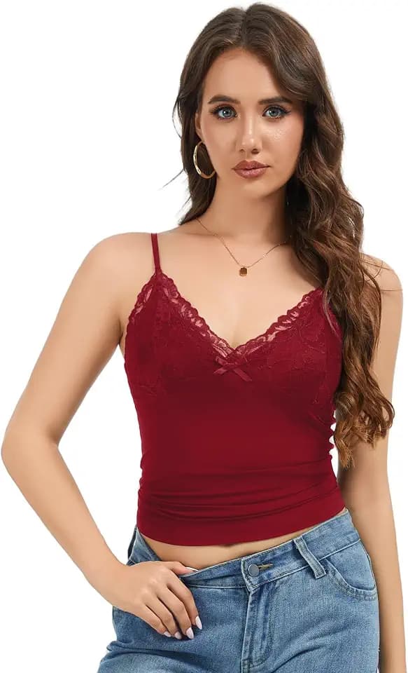 Arkim Tank Top Damen Spaghetti Träger Halfter Spitze Stricken Stretch Slim Fit Lässig Bogen Sexy Verstellbarer Schultergurt Frauen Summer Tops