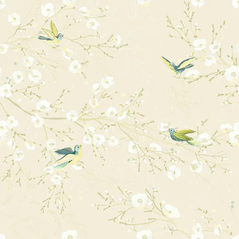 VEELIKE Cream Chinoiserie Wallpaper Peel and Stick Vintage Beige Bird Wallpaper for Bedroom Bathroom 17.7''x354'' Removable Prepasted Floral Wall Paper Beige Contact Paper for Cabinets Drawers Walls