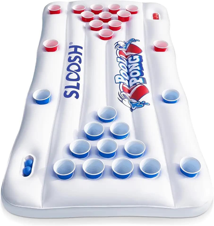 SLOOSH Pool Toys Games Set - Pong Toss Game Water Toys for Adults Kids Family Games, Inflatable Floats Lounge Raft Floating Swimming Pool Accessories 6x3 FT Table with 10 Pong Balls for Parties