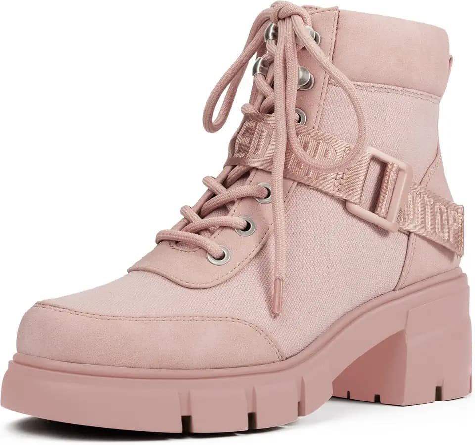 REDTOP Women's Combat Boots Chunky Lug Sole Lace-Up Casual Ankle Boots