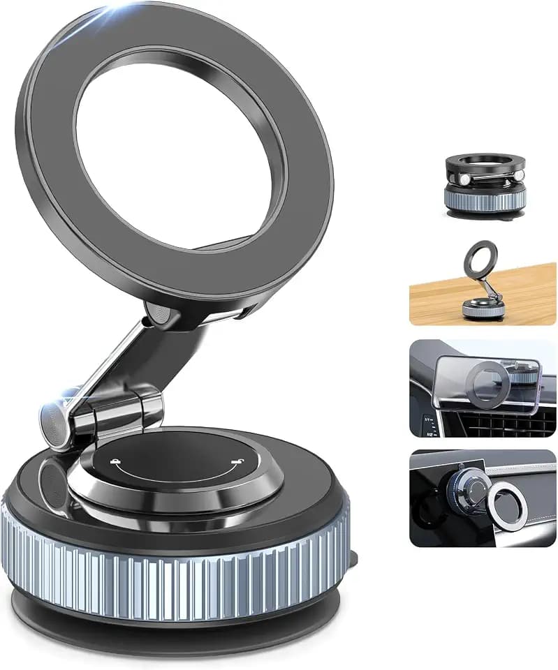 360°Adjustable Vacuum Magnetic Car Phone Holder with SuctionCup&Swivel Lock