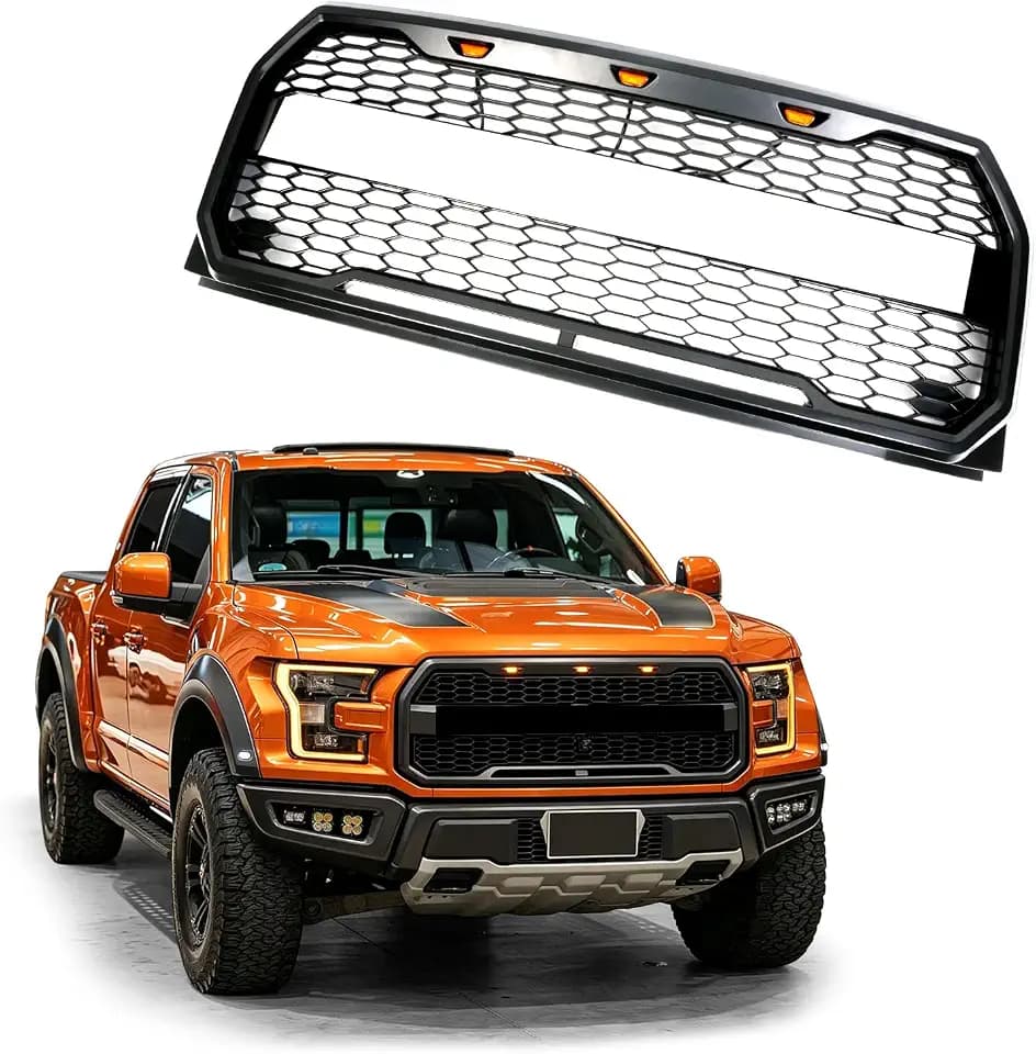 Front Grill Compatible with 2015-2017 F-150 Matte Black with Light