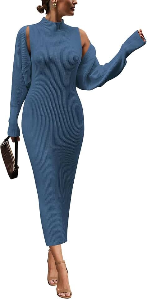 PRETTYGARDEN Womens 2 Piece Ribbed Knit Sweater Dress Set Date Night Outfit