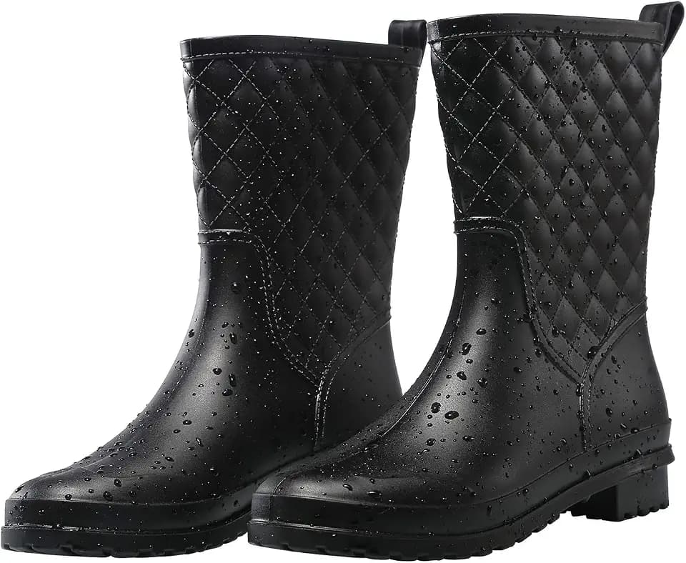 Petrass Damen Regenstiefel Schwarz Wasserdicht Mittellang Wade Leichte Süße Kurze Stiefel Modische Outdoor Arbeit Bequeme Gartenschuhe (Schwarz, numeric_41)