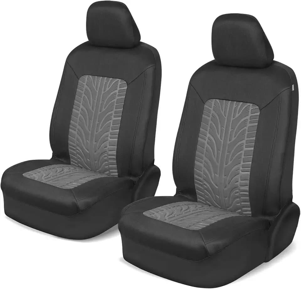 Motor Trend GrandPrix Seat Covers for Cars, 2-Pack Gray Tire Tread Embossed Car Seat Covers for Front Seats, Automotive Interior Covers for Car Truck Van SUV