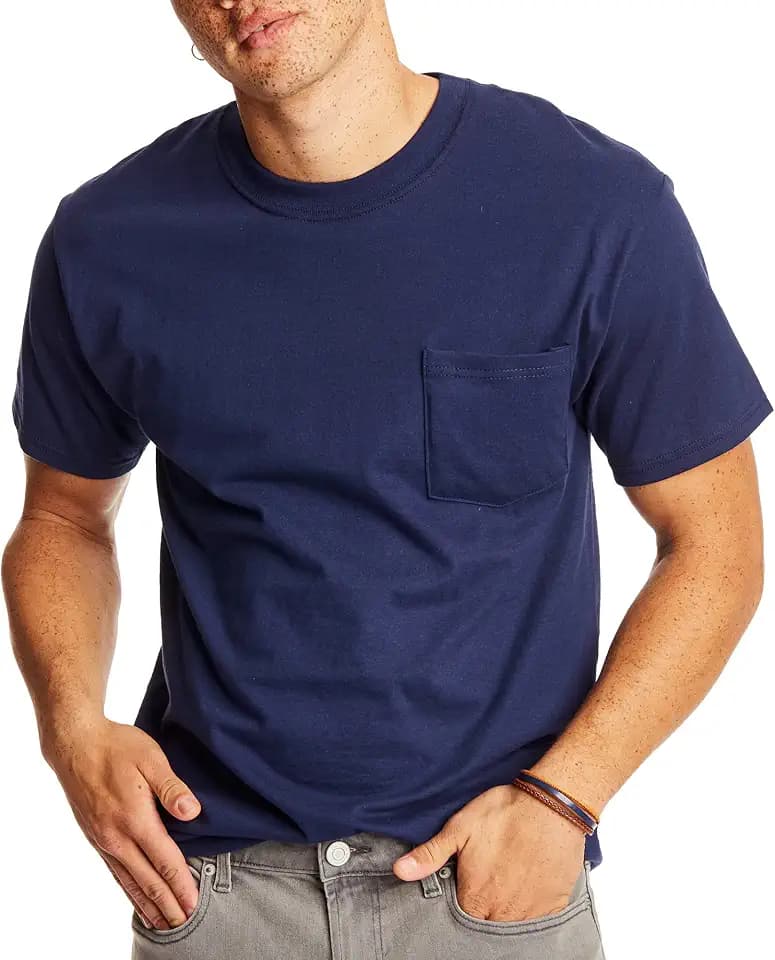 Hanes Men's Beefy-t Pocket, Heavyweight Cotton Pocket Tee for Men, Full-Cut T-Shirt, 1 Or 2 Pack