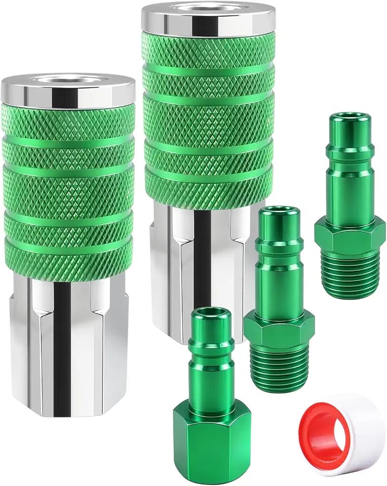 1/2" Air Hose Fittings Set, 5-Piece Quick Connect Accessories, 2pcs 1/2" Female NPT Industrial I/M Couplers & 3pcs Plugs, 300 PSI Green Plated Heavy Duty Iron, for Pneumatic Tools, Garage